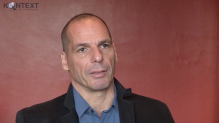 Posterframe von Yanis Varoufakis: Demokratie vs. EU-Kollaps