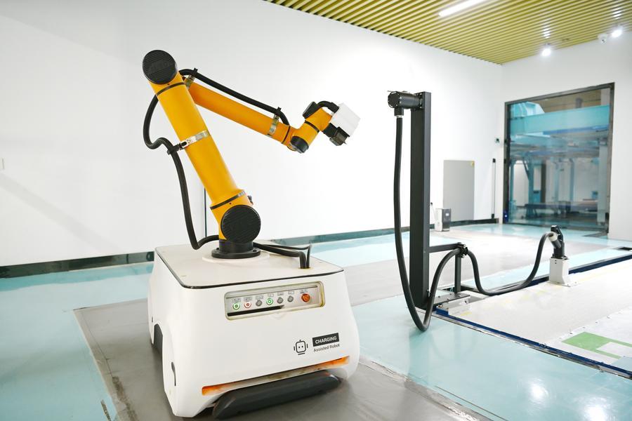 a charging robot at a charging station