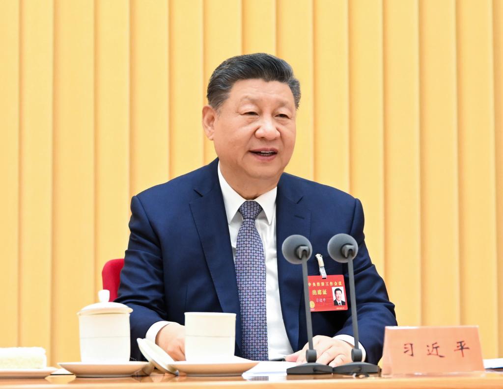 Xi Jinping, general secretary of the Communist Party of China Central Committee, Chinese president and chairman of the Central Military Commission, delivers an important speech at the annual Central Economic Work Conference in Beijing, capital of China. The conference was held in Beijing from Wednesday to Thursday.